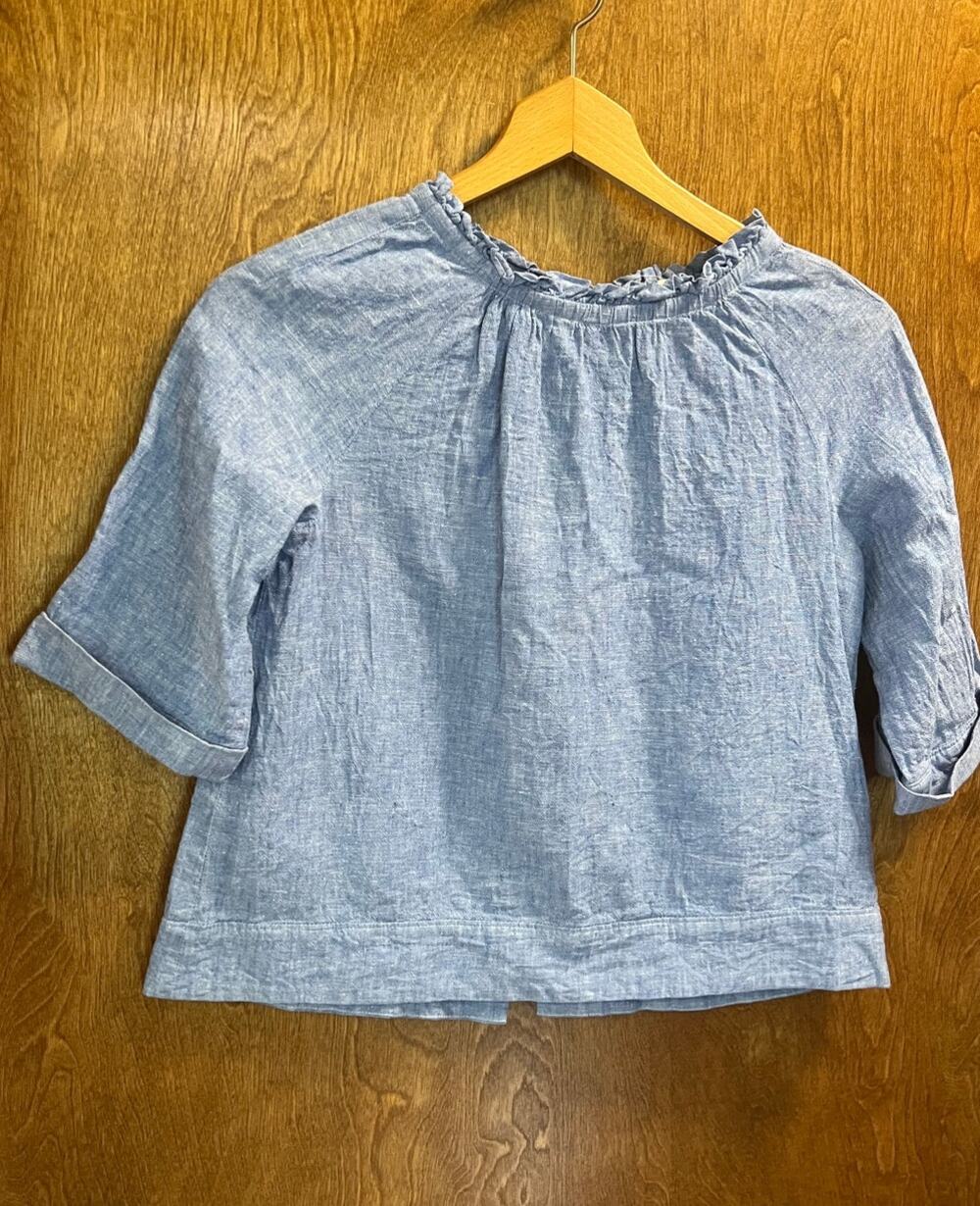 Crewcuts Chambray Ruffle-Neck Girl's Top sze 12